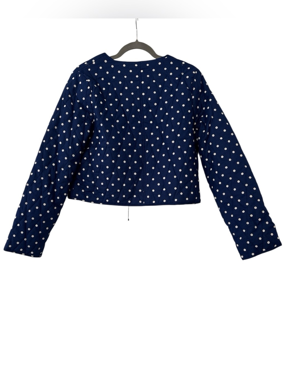 Avec Les Filles Navy White Polka Dot Quilted Front Tie Jacket Size Medium NWOT - Picture 5 of 5